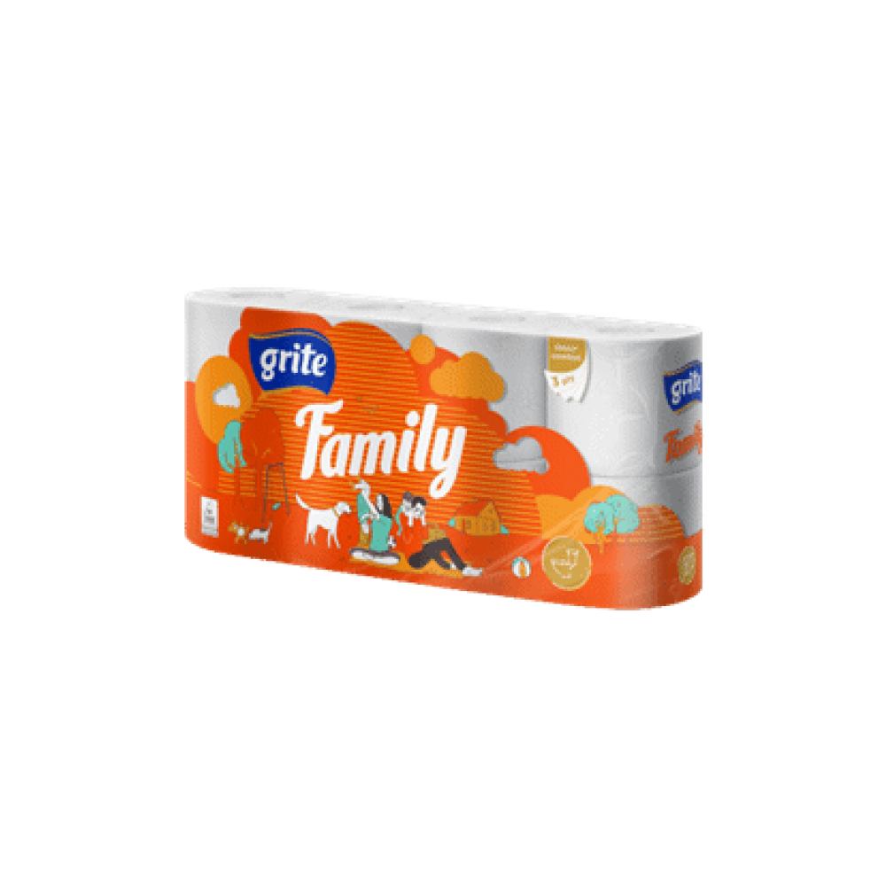 Tualetes papīrs GRITE Family 3kārtas 8ruļļi