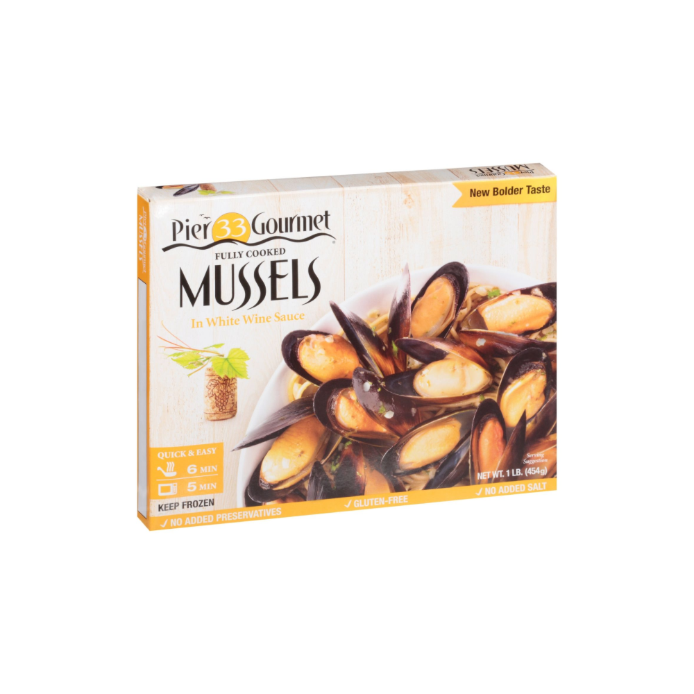 Mīdijas Pier 33 baltvīna mērcē, saldētas 454g