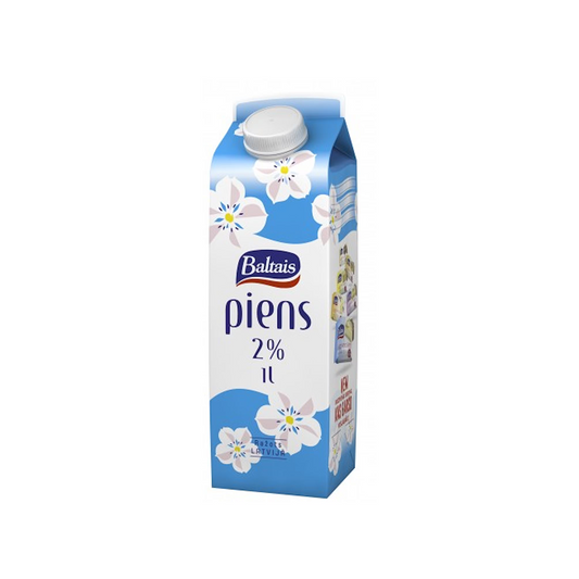 Baltais piens 2,0% kartons ar korķi, 1L