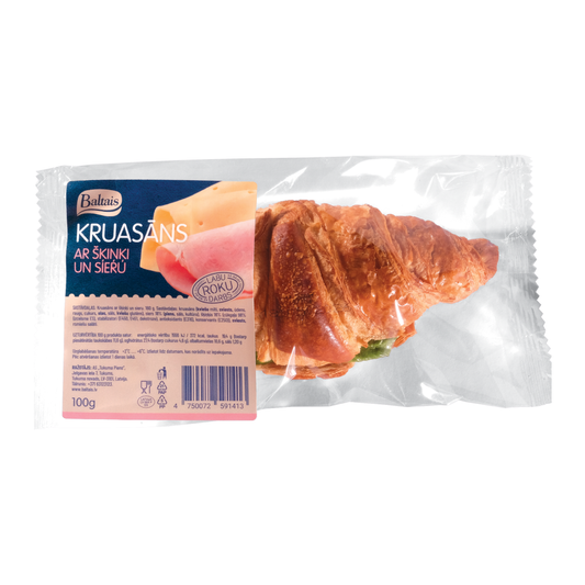Baltais Kruasāns ar šķiņķi un sieru, 100g Baltais