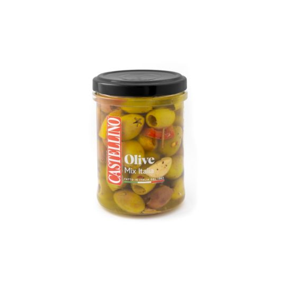 Olīvas zaļās un melnās b/k, Leccino, Mix Italia, eļļā,180g, Castellino