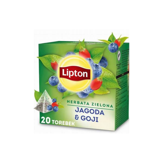 Zaļā tēja Lipton ar mellenēm un godži ogām, 20 paciņas pa 1,4 g (kopā 28 g)
