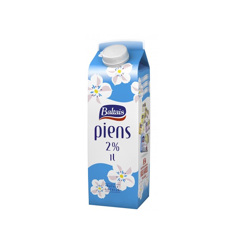 Baltais piens 2,0% kartons ar korķi, 1L